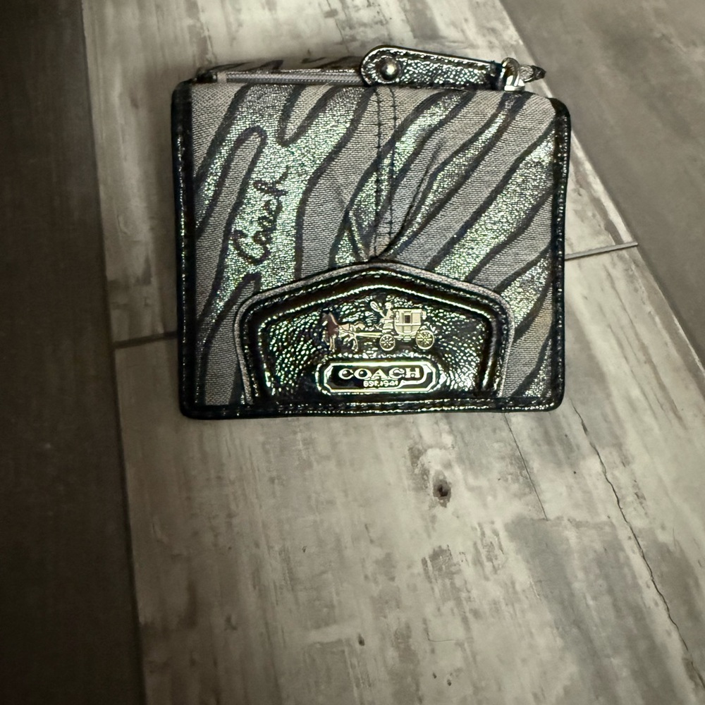 Coach Metallic Zebra-Print wallet with Black Leather Trim